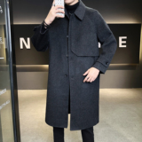 双面呢中长款翻领毛呢外套羊毛风衣炭灰色6016-5881P358控688，男装风衣，钱塘大厦6016