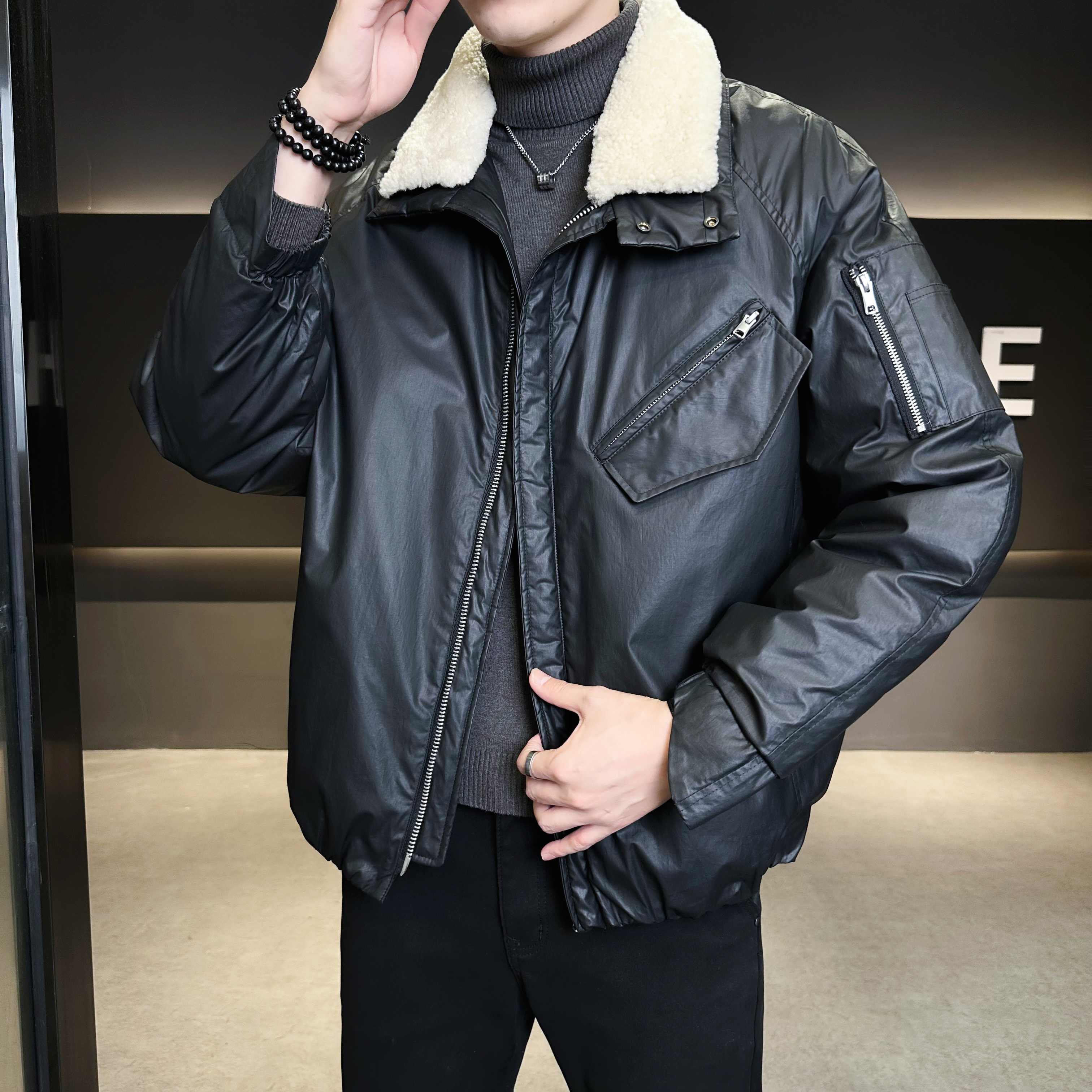 2025新款羽绒服毛领可脱卸休闲机车风冬装外套6016-9151P525，男装羽绒服，钱塘大厦6016