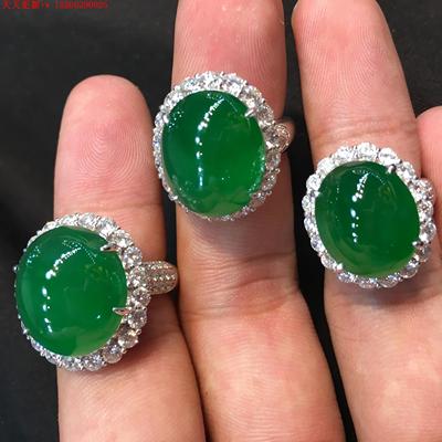 翡翠蛋面戒指缅甸天然a货冰种满色阳绿翡翠高端珠宝定制加工高冰