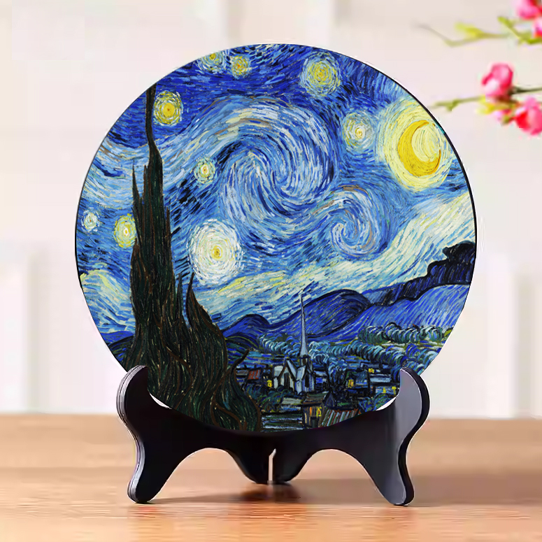 梵高油画装饰美式活性炭雕摆件酒柜客厅电视柜向日葵星月夜摆件图片