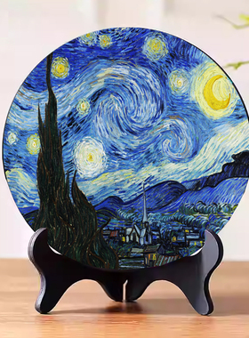 梵高油画装饰美式活性炭雕摆件酒柜客厅电视柜向日葵星月夜摆件