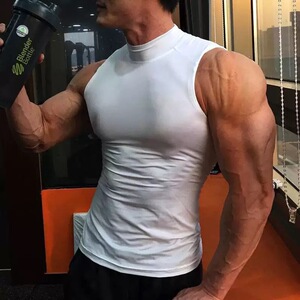 运动高领坎肩背心T恤男训练服