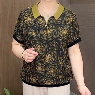 时尚 妈妈装 翻领小衫 宽松遮肚气质中年女装 T恤夏 原版 短袖 2025新款