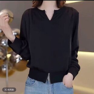 百搭宽松休闲纯色开叉设计感长袖 原版 2026时尚 新品 T恤潮 妈妈春季