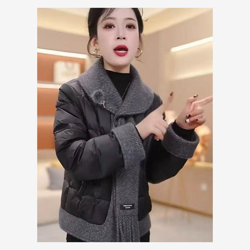 原版时尚洋气围巾领羽绒棉服女2025冬季新款女士气质百搭保暖外套