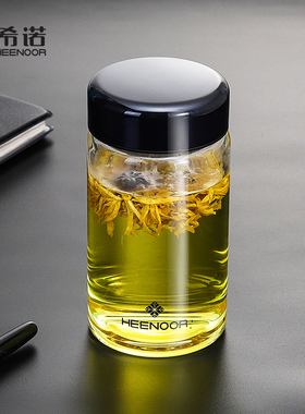 希诺新款玻璃杯 女便携小杯子单层带加厚粗矮水杯 男士家用泡茶杯