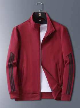 开衫卫衣青年男士26春季潮流宽松休闲立领上衣红色夹克大码外套男