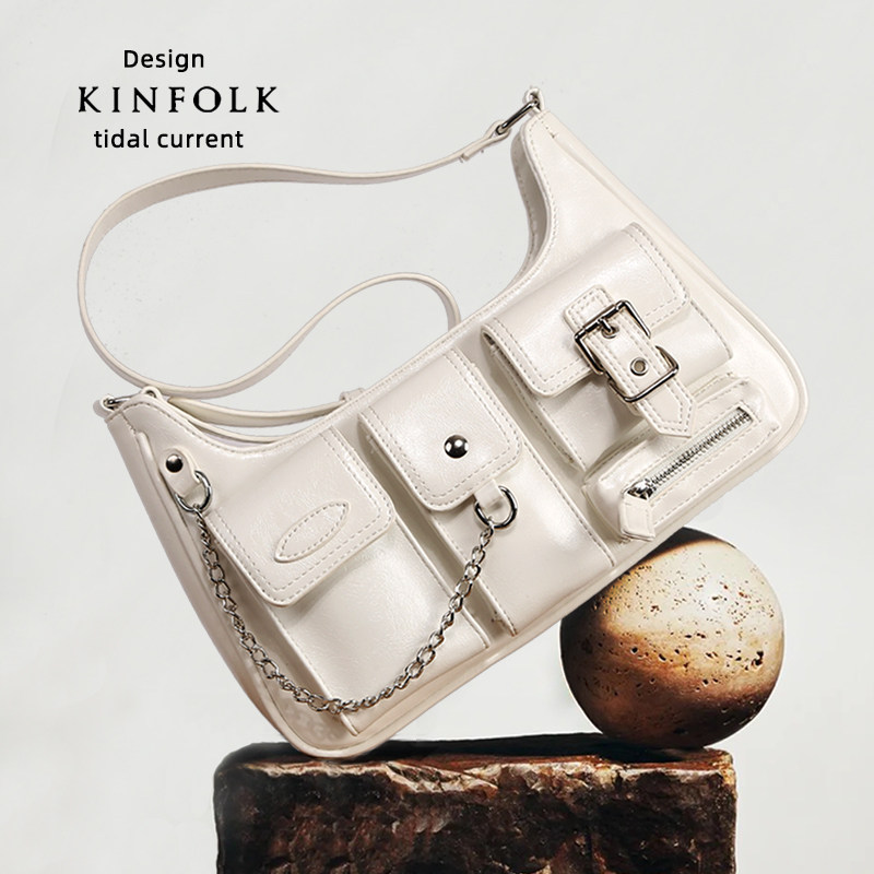 千禧辣妹休闲腋下包高级感女包单肩包小众港风机车包多口袋邮差包