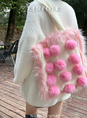 毛绒包包女大容量大包2025秋冬可爱撞色毛球手提单肩托特包毛毛包