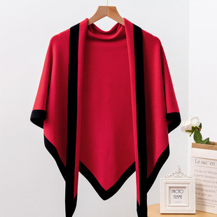 红色披肩女秋冬护颈大三角围巾外搭保暖双面中国红送妈妈打结围脖