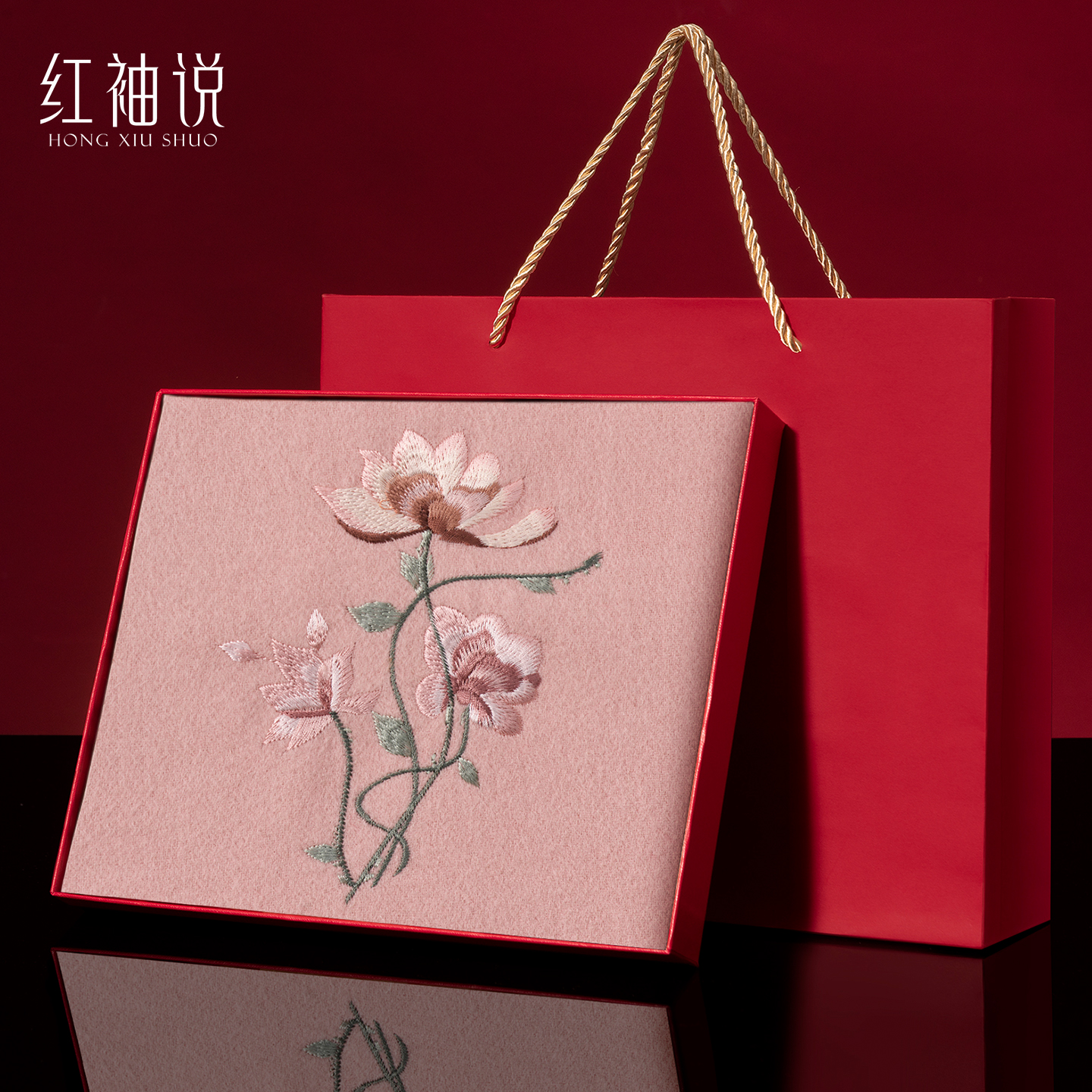 国风荷韵~温暖质感高端纯羊毛刺绣围巾冬季女见家长送礼祝福礼盒