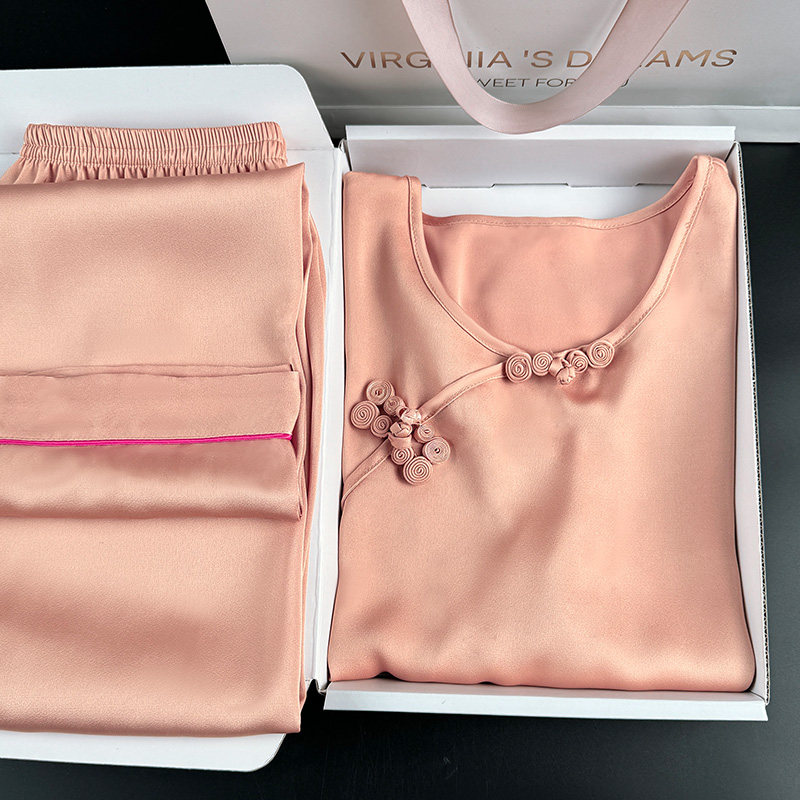 中式冰丝睡衣家居服女夏款送妈妈