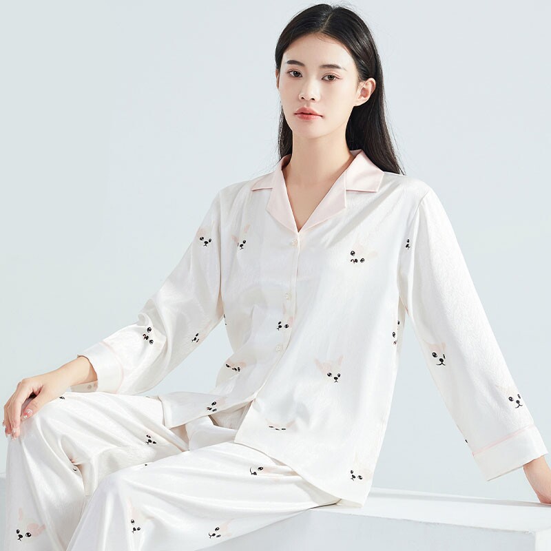 浪莎白色卡通冰丝睡衣女家居服