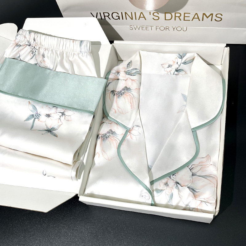 凉感印花翻领对襟冰丝睡衣女款2026新款春夏季妈妈宽松家居服套装