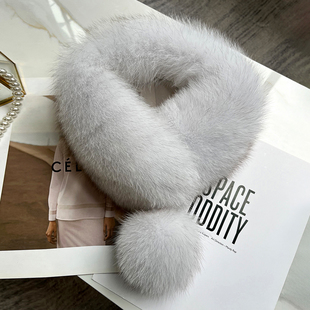 尖货！蓝狐本色狐狸毛围巾真毛女冬季保暖皮草毛绒围脖厚领子带球