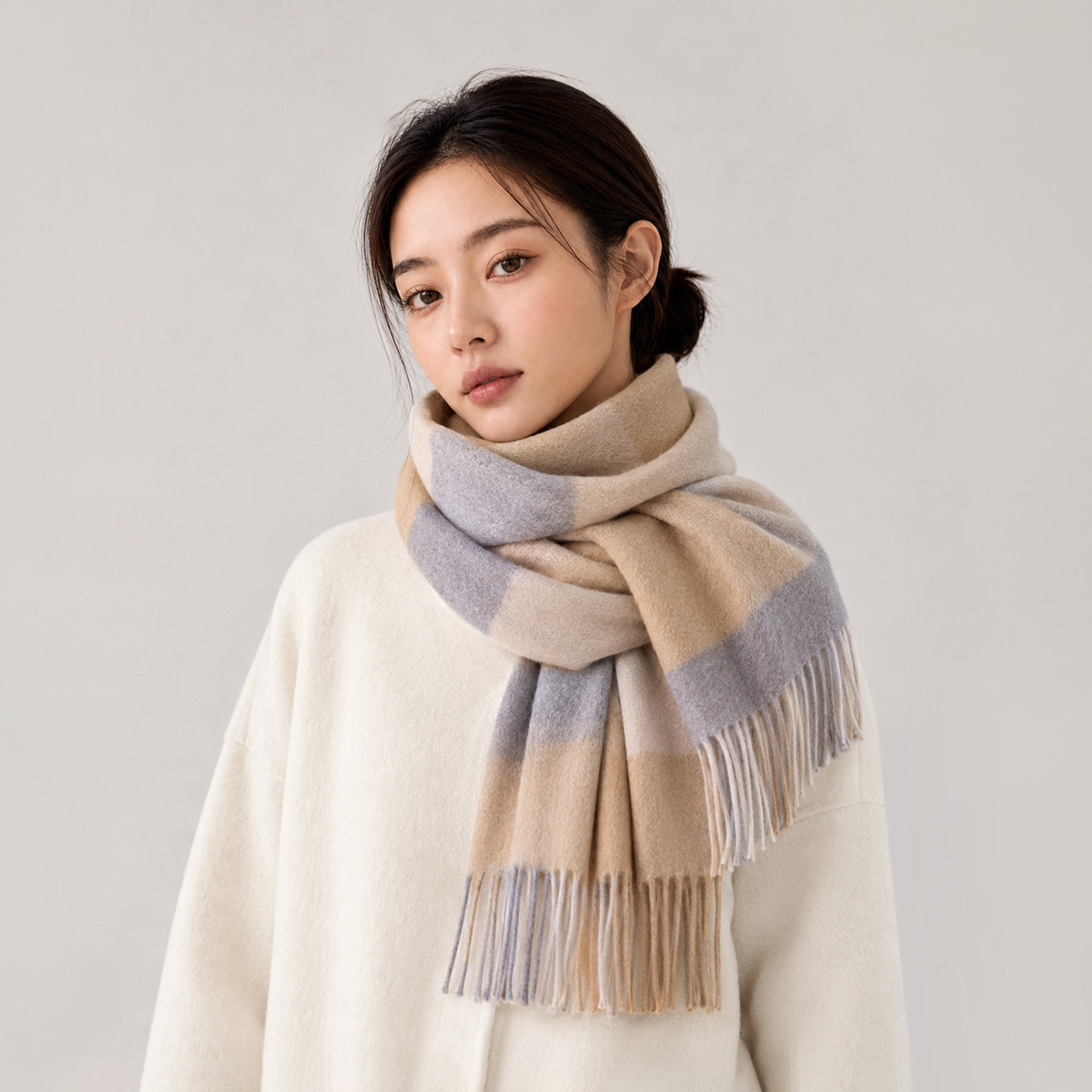 内蒙古阿拉善100%纯山羊绒围巾女冬季时尚保暖围脖高档大牌高级感