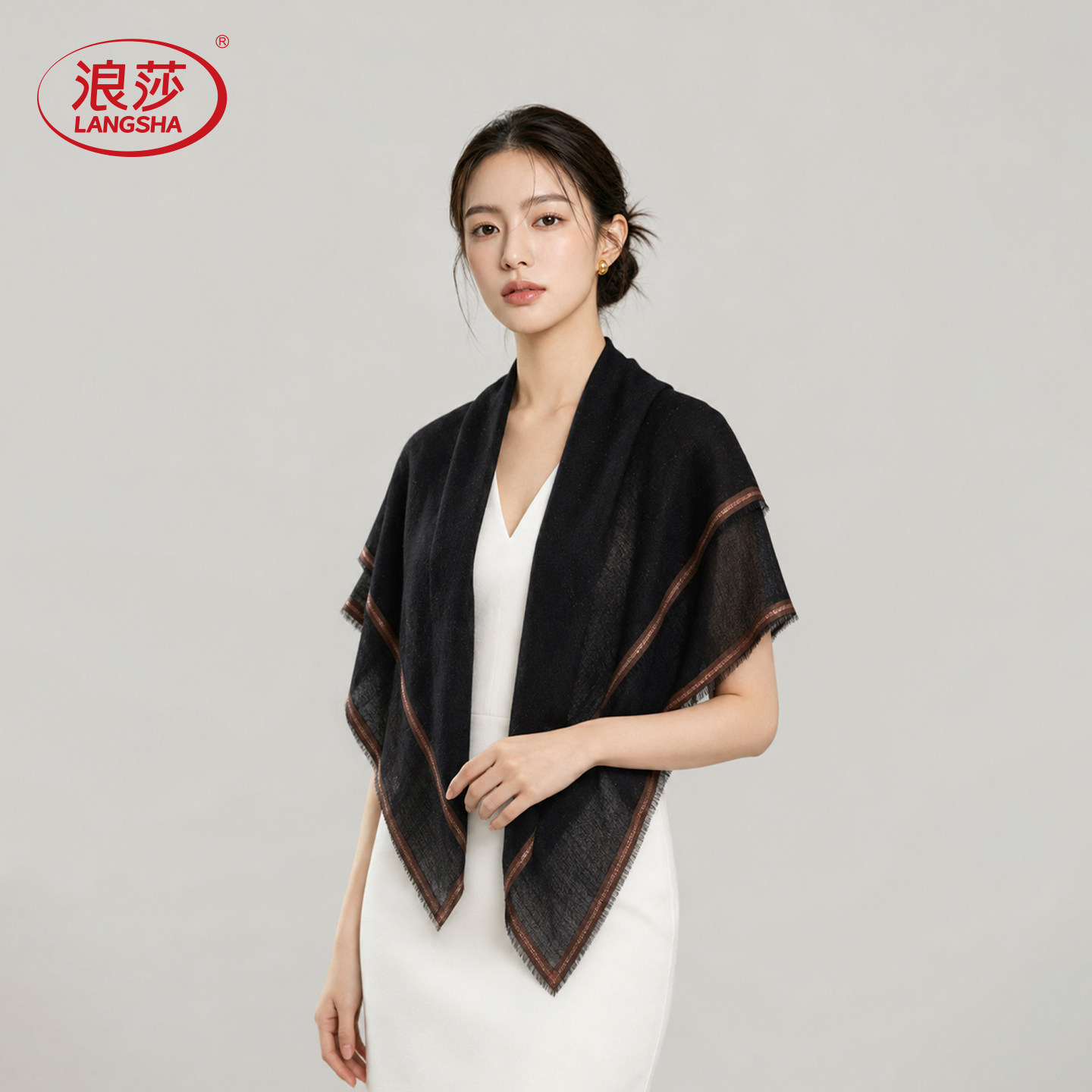 纯羊毛黑色薄款空调披肩外搭女士