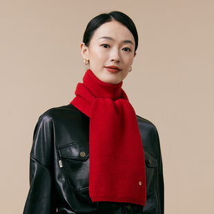 100%羊毛针织围巾女冬季2025新款大红色中国红高级感围脖送女生礼