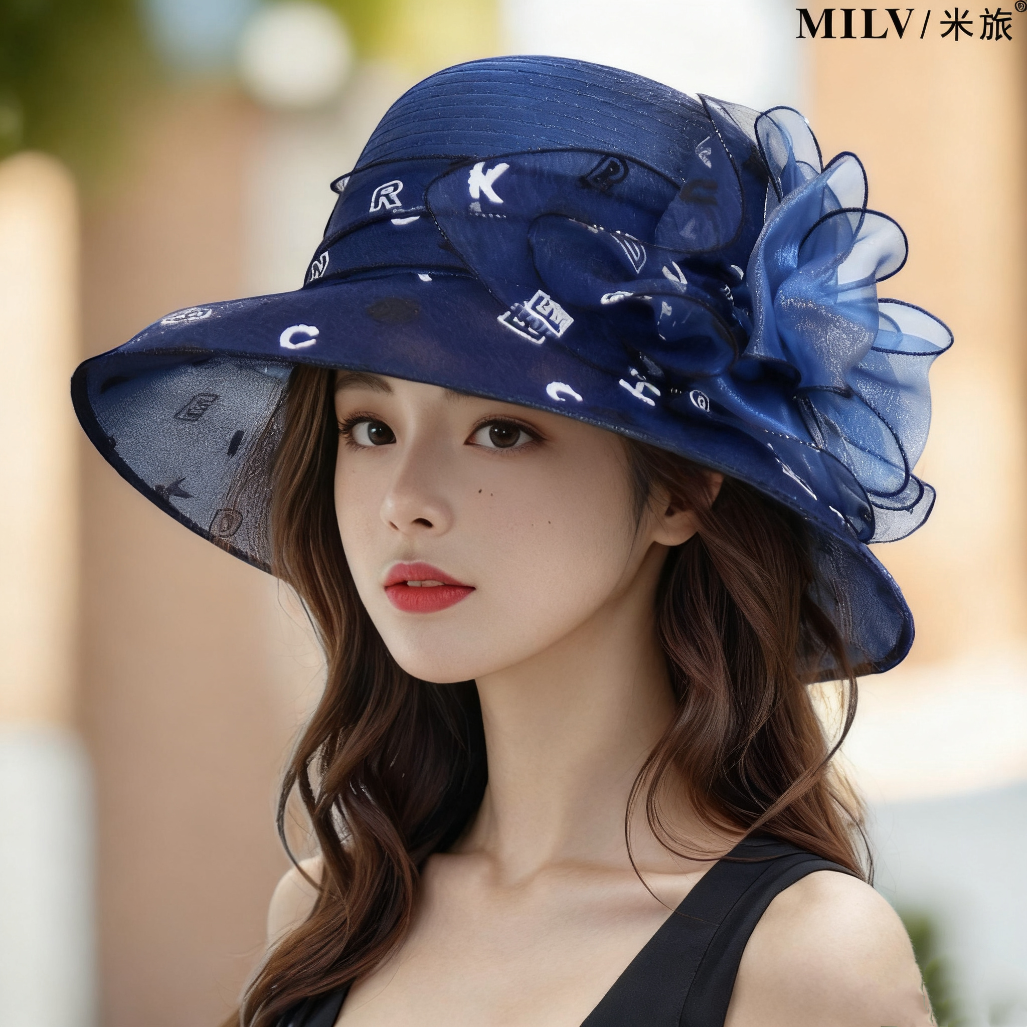 气质优雅欧根纱帽子女春夏凉帽出游渔夫帽百搭遮阳防晒户外太阳帽