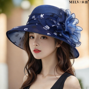 气质优雅欧根纱遮阳帽子女夏