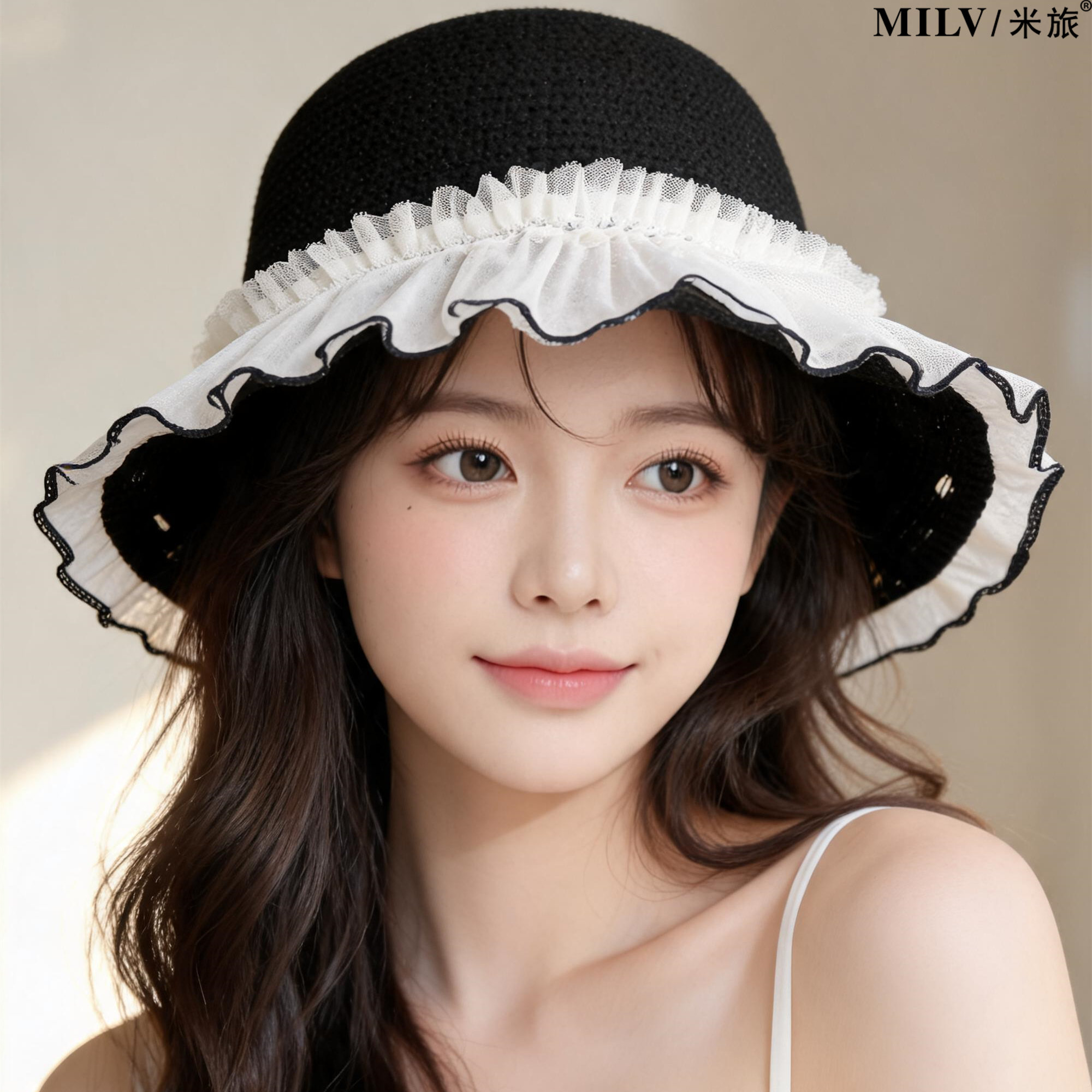 法式蕾丝防晒显脸小可折叠渔夫帽