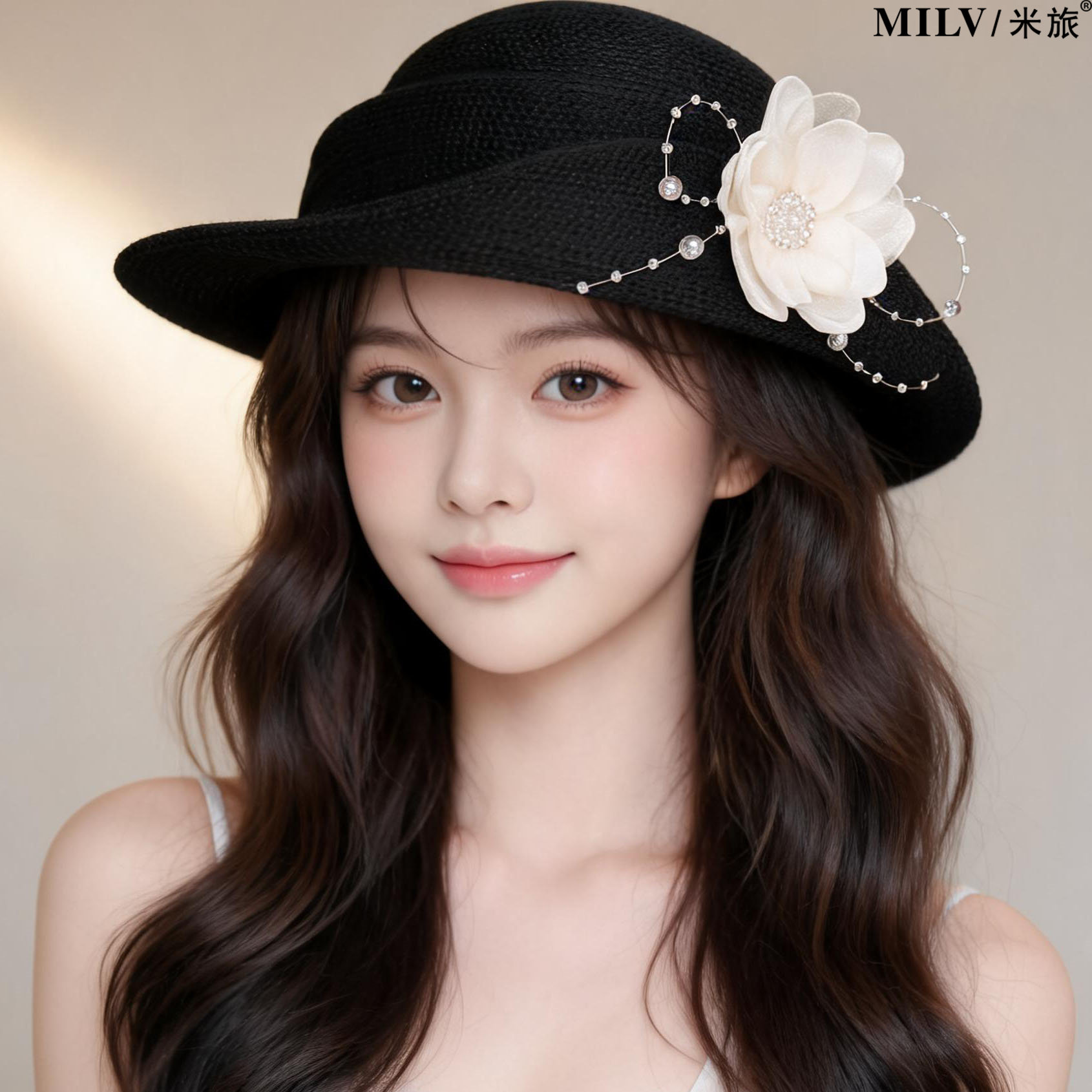 法式花朵防晒显脸小礼帽女夏季