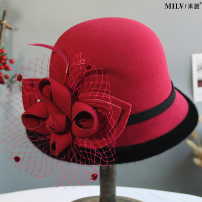 帽子女秋冬花朵礼帽女