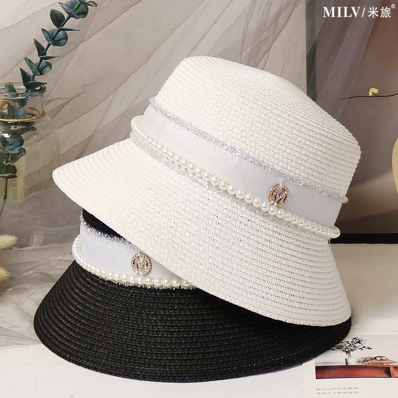 帽子女夏天名媛风优雅珍珠水桶帽水钻M标复古平顶盆帽遮阳草帽潮,服饰配件/皮带/帽子/围巾,帽子,淘宝优惠券,粉丝福利购,淘宝优惠卷