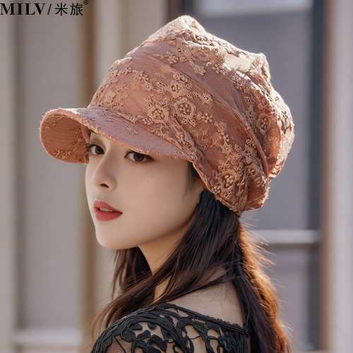 女士蕾丝鸭舌帽透气网纱帽