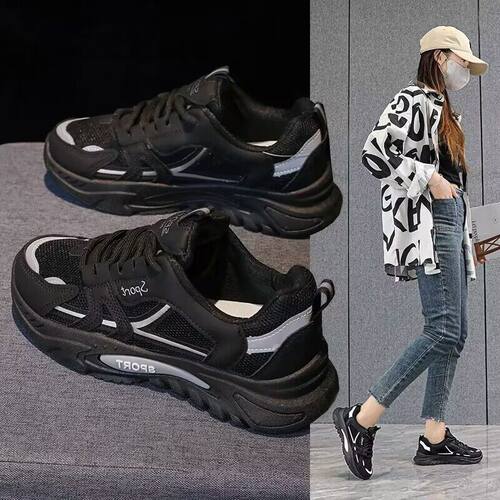 夏季薄款网面黑色老爹鞋透气防滑