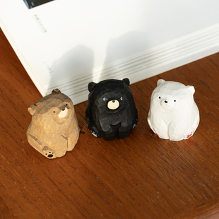 三只憨憨小熊 桌面电脑礼物礼品纯手工 情绪稳定可爱小木雕摆件