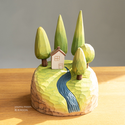 林中小屋 治愈系木雕桌面摆件磁吸设计高级感桌搭礼物礼品纯手工