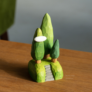 石阶森林 治愈文艺木雕桌面摆件自然场景树木云朵礼物礼品纯手工