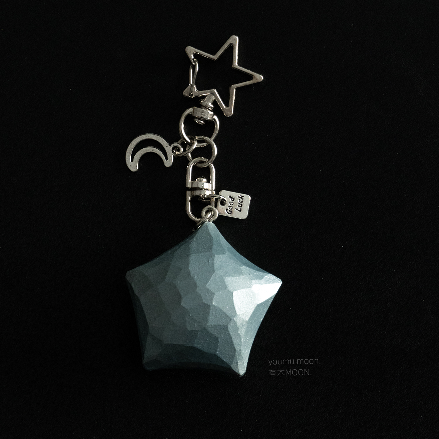 月光蓝星星钥匙扣 原创木雕星星钥匙扣 文创包包饰品礼物纯手工