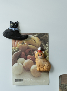 猫咪冰箱贴 橘猫黑猫木雕冰箱贴文创ins治愈小清新装饰品礼物礼品