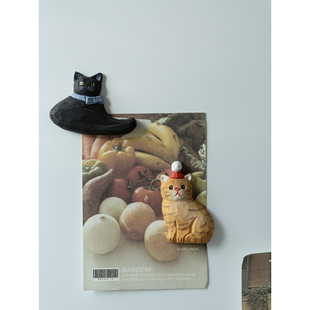 猫咪冰箱贴 橘猫黑猫木雕冰箱贴文创ins治愈小清新装饰品礼物礼品