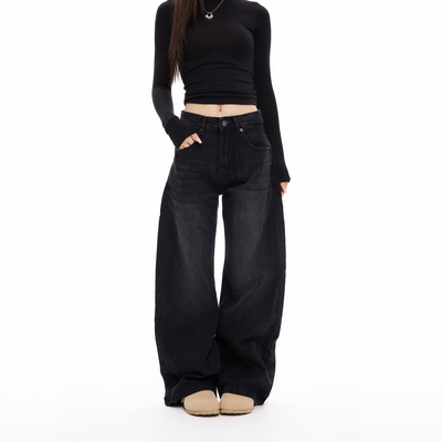 COLDSTONE复古水洗小弯刀阔腿牛仔裤女美式做旧宽松百搭垂感裤