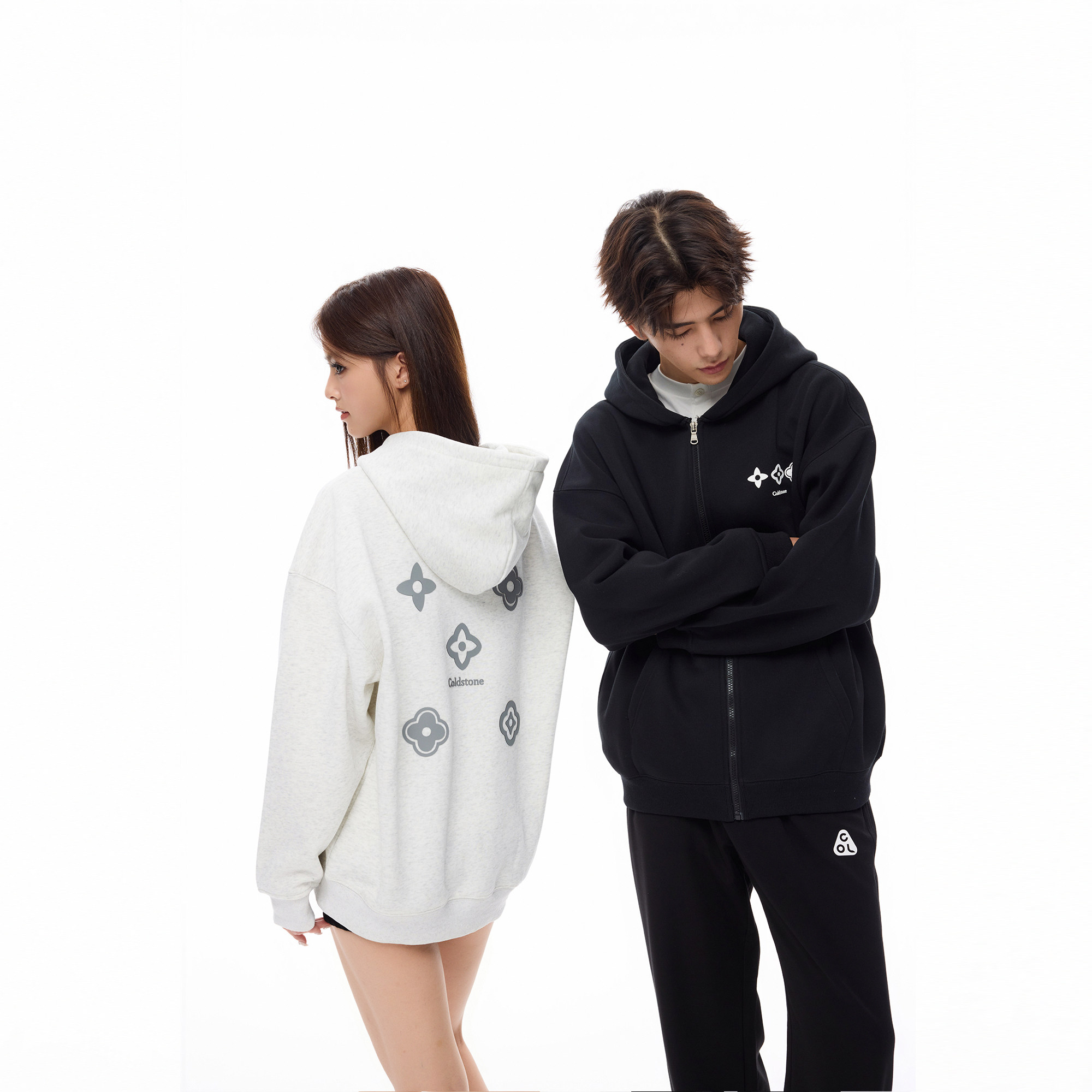 COLDSTONE 运动花瓣印花夹克连帽拉链运动开衫卫衣外套男女上衣
