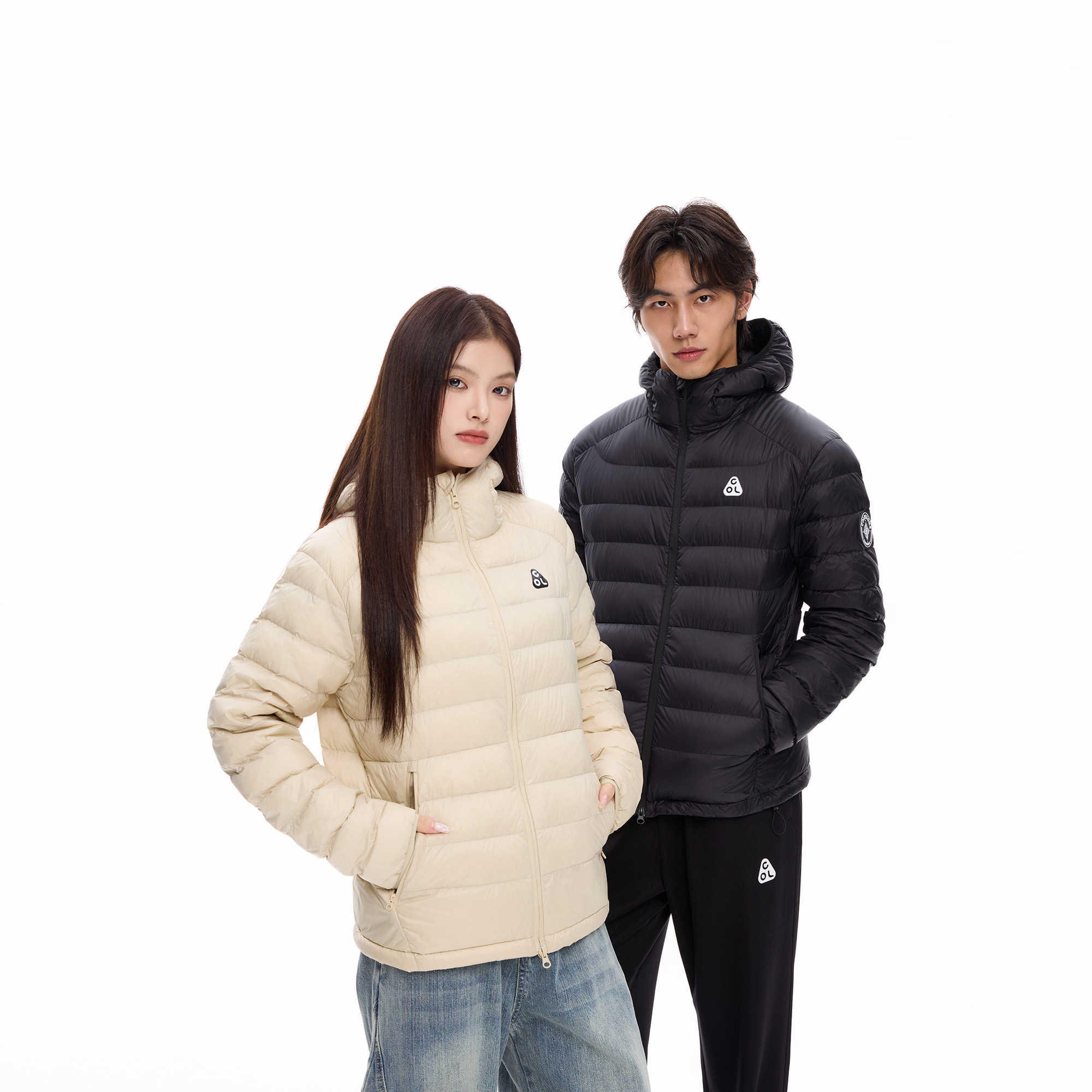 COLDSTONE特氟龙白鸭绒排骨羽绒服侧标外套男女冬季情侣轻薄连帽