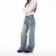 做旧宽松百搭垂感裤 COLDSTONE复古水洗蓝小弯刀阔腿牛仔裤 女美式