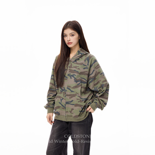 COLDSTONE  美式复古迷彩连帽外套男女秋季高级感宽松开衫卫衣
