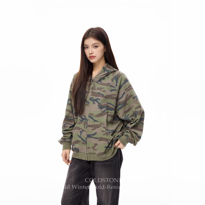 COLDSTONE  美式复古迷彩连帽外套男女秋季高级感宽松开衫卫衣