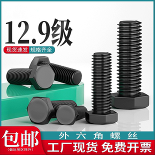 12.9级高强度外六角全牙螺丝M6M8M10M12M14M24mm加长螺钉螺栓螺杆