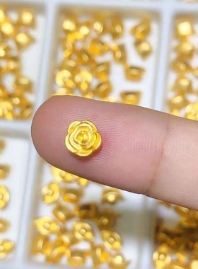 黄金玫瑰花3d硬金999足金小花朵纯金转运珠手串配饰石榴石手链女