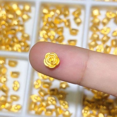 黄金玫瑰花3d硬金999足金小花朵纯金转运珠手串配饰石榴石手链女