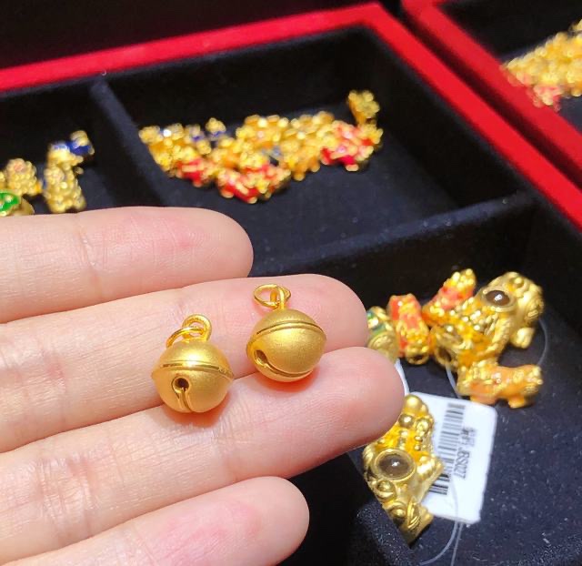 999足金铃铛吊坠黄金项链3D硬金转运珠小铃铛会响手链挂坠纯金女