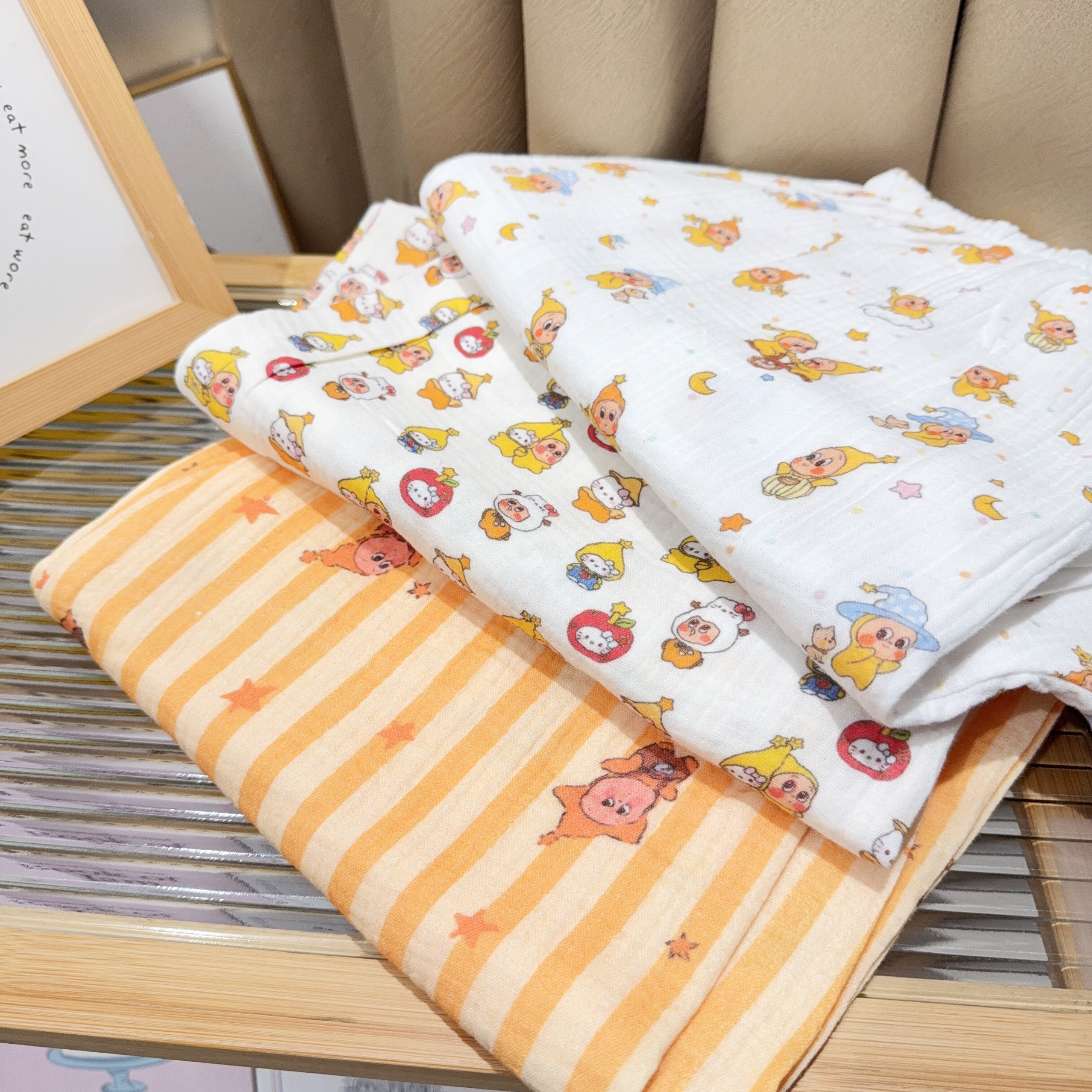 夏季A类双层棉纱裤高腰休闲家居裤透气亲肤卡通印花遛弯裤睡裤女