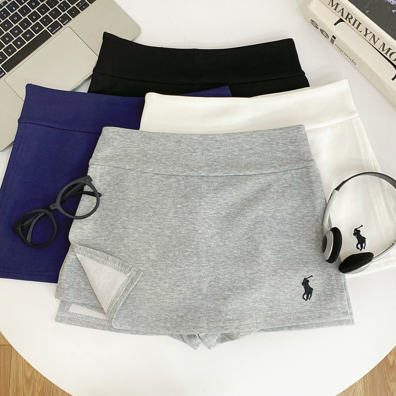 刺绣小马高腰开叉防走光半身裙女