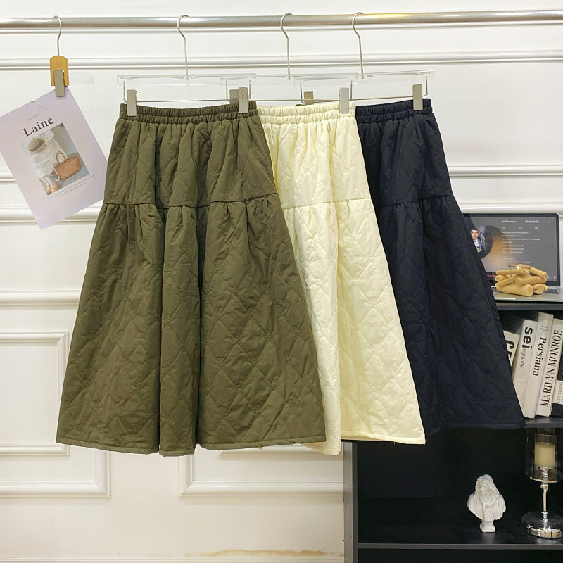 秋冬时尚气质松紧腰加厚菱格夹棉拼接荷叶边中长款a字裙半身裙女,女装/女士精品,半身裙,淘宝优惠券,粉丝福利购,淘宝优惠卷