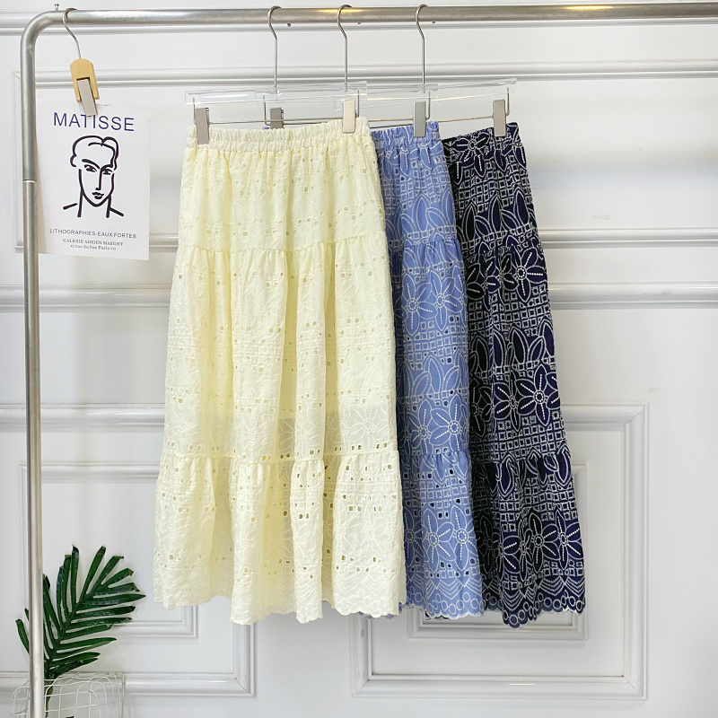 中长裙A字设计感高腰镂空半身裙